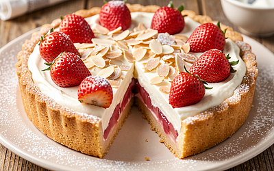 Tarta z rabarbarem i truskawkami z kremem mascarpone