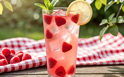 Iced tea with raspberries