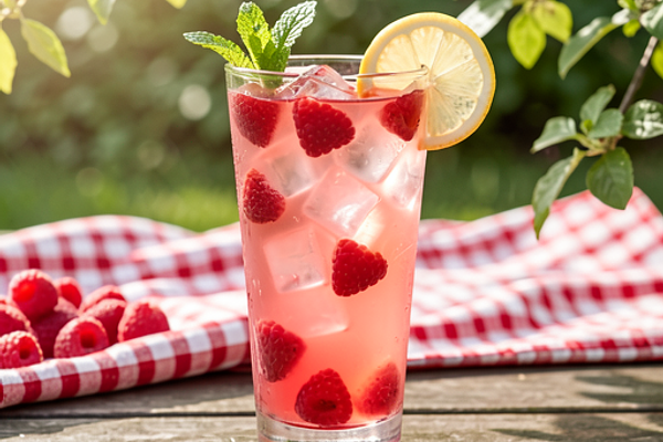 Herbata mrożona z malinami