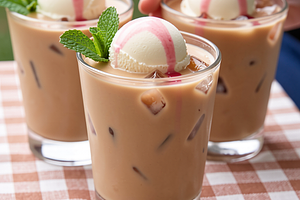 Frozen coffee with ice cream and a rhubarb twist