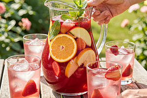 May Day Sangria with Strawberry and Rhubarb