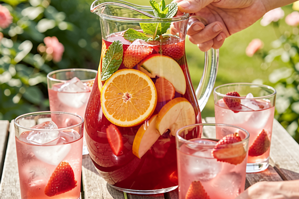 Majówkowa sangria z truskawką i rabarbarem
