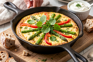 Majówkowa frittata ze szparagami i szczawiem