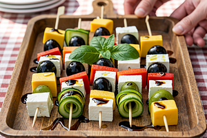 May Day Skewers with Olives and Cheese