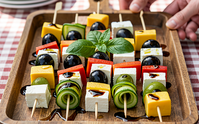 May Day Skewers with Olives and Cheese