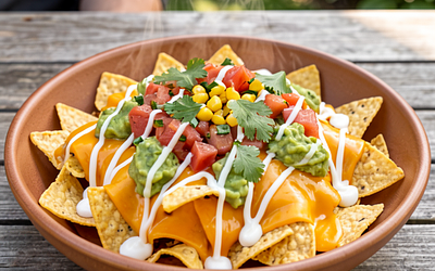 Majówkowe nachosy z serem cheddar, salsą i guacamole