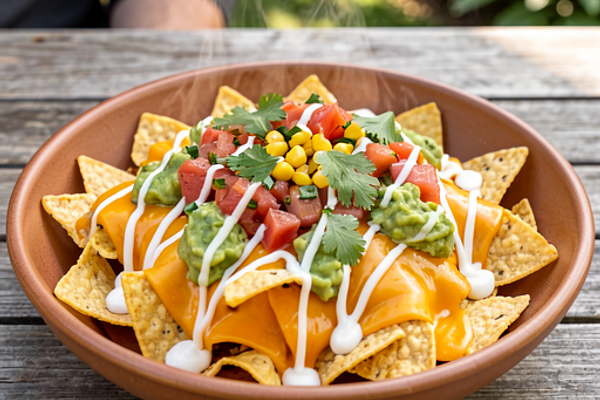Majówkowe nachosy z serem cheddar, salsą i guacamole