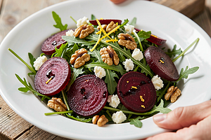 Roasted Beet and Walnut Salad on Arugula