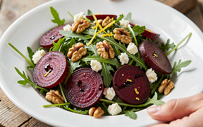 Roasted Beet and Walnut Salad on Arugula