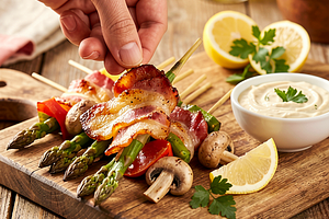 Bacon and Spring Vegetable Skewers