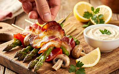 Bacon and Spring Vegetable Skewers