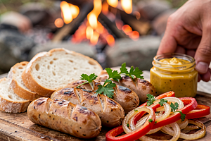 Campfire Sausages with Onion and Pepper