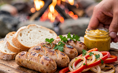 Campfire Sausages with Onion and Pepper