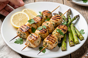 Herb-marinated chicken on a stick