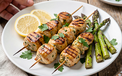 Herb-marinated chicken on a stick