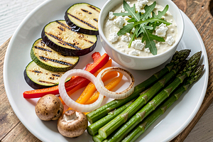 Grilled vegetables with garlic sauce (vegetarian appetizer)