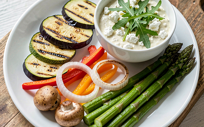 Grilled vegetables with garlic sauce (vegetarian appetizer)