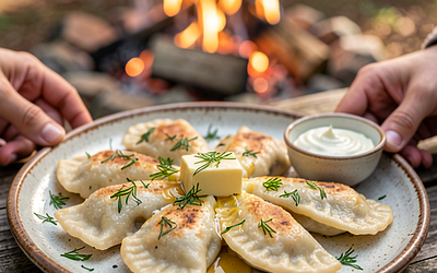 Pierożki z ziemniakami i twarogiem pieczone na ognisku