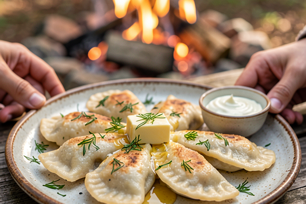 Pierożki z ziemniakami i twarogiem pieczone na ognisku