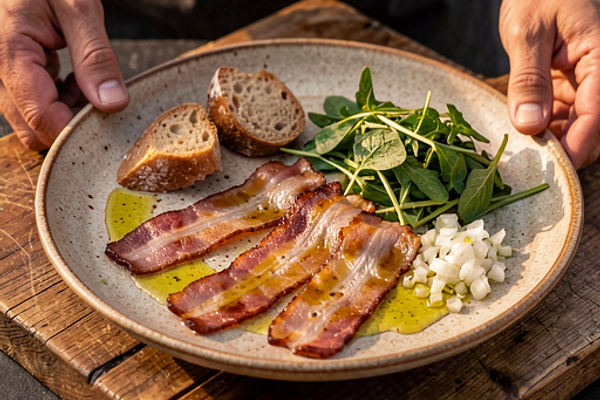 Boczek w oliwie z czosnkiem na ognisku