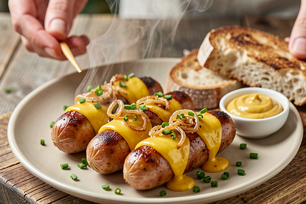 Grillowane kiełbaski nadziewane serem żółtym