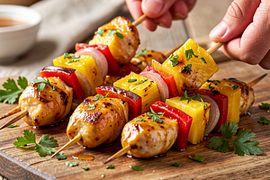 Chicken breast skewers with pineapple and honey-mustard marinade