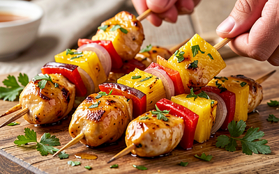 Chicken breast skewers with pineapple and honey-mustard marinade