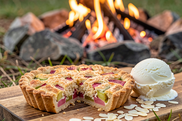 Tarta z rabarbarem pieczona w ognisku