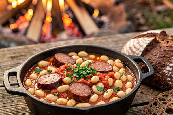 Fasola z kiełbasą pieczona w ognisku (polska, regionalna)