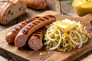 Grillowane kiełbaski z kapustą kiszoną