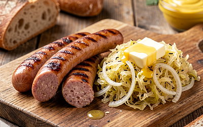 Grillowane kiełbaski z kapustą kiszoną