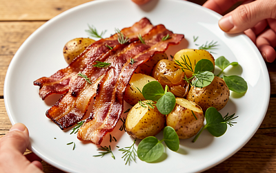 Roasted Bacon with Herbs Served with Young Potatoes