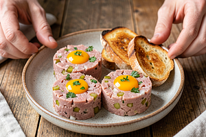 Pork tenderloin with onion and pickled cucumber