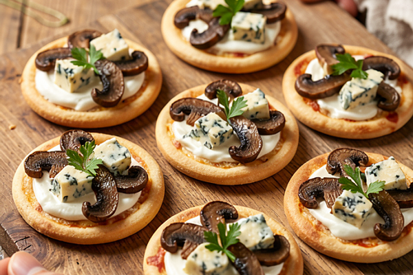 Mini pizze z borowikami i serem pleśniowym