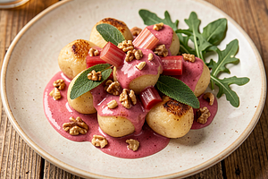 Gnocchi with rhubarb sauce