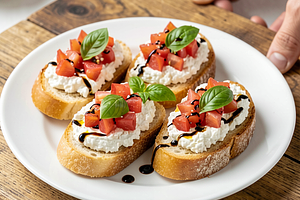 Bruschetta with cottage cheese and tomatoes