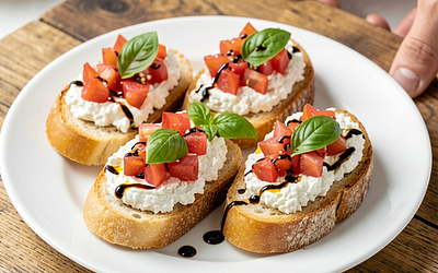 Bruschetta with cottage cheese and tomatoes