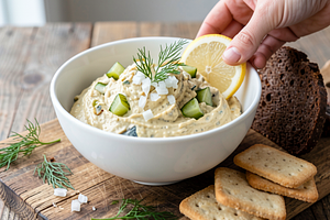 Wegetariańska pasta 'na styl makreli' z ogórkiem kiszonym
