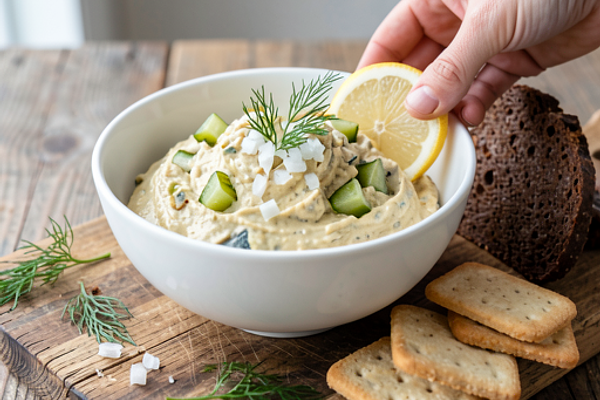 Wegetariańska pasta 'na styl makreli' z ogórkiem kiszonym