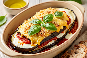 Eggplants baked with cheese and tomato sauce