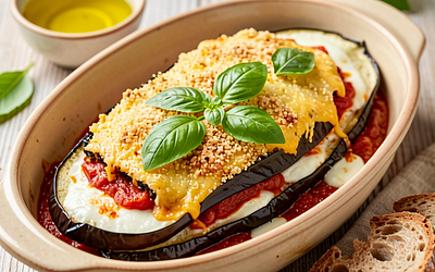 Eggplants baked with cheese and tomato sauce