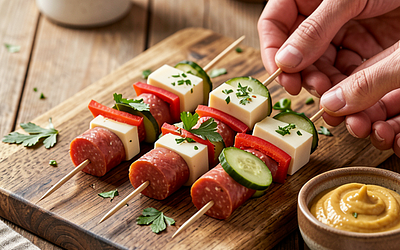 Skewers with kabanos and cheese (Polish-modern)