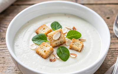 Creamy White Vegetable Soup with Gluten-Free Croutons