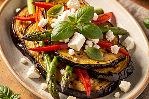 Baked Eggplant with Vegetables and Feta Cheese