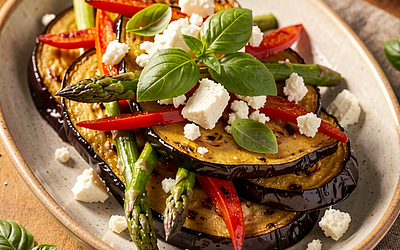 Baked Eggplant with Vegetables and Feta Cheese