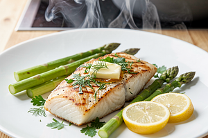 Grilled cod fillets with herbs