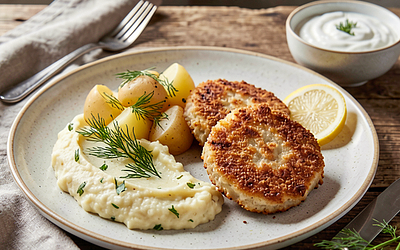 Fish patties with potatoes and dill
