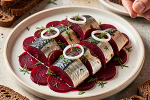 Mackerel in marinade with beets