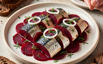 Mackerel in marinade with beets