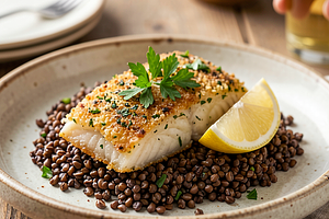 Herb-Crusted Cod with Buckwheat Groats